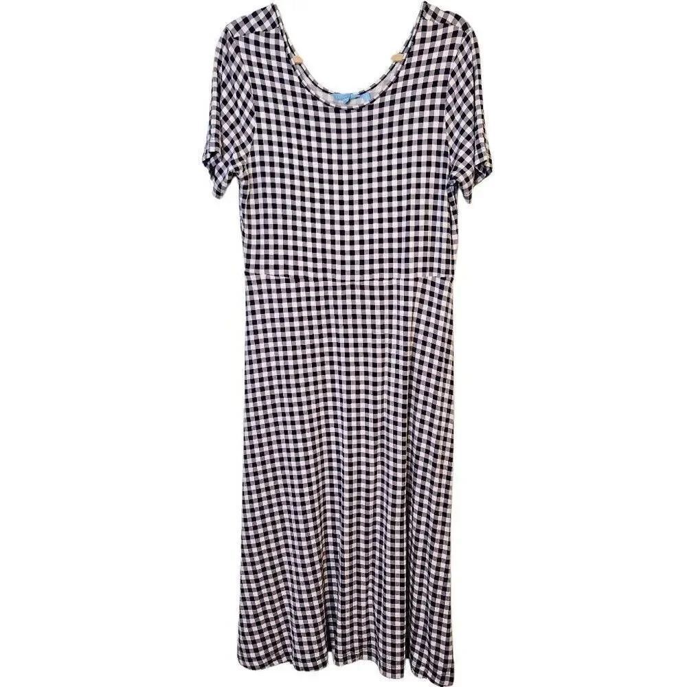 Draper James dress, short sleeved navy /white checkered.  Size L. NWOT.